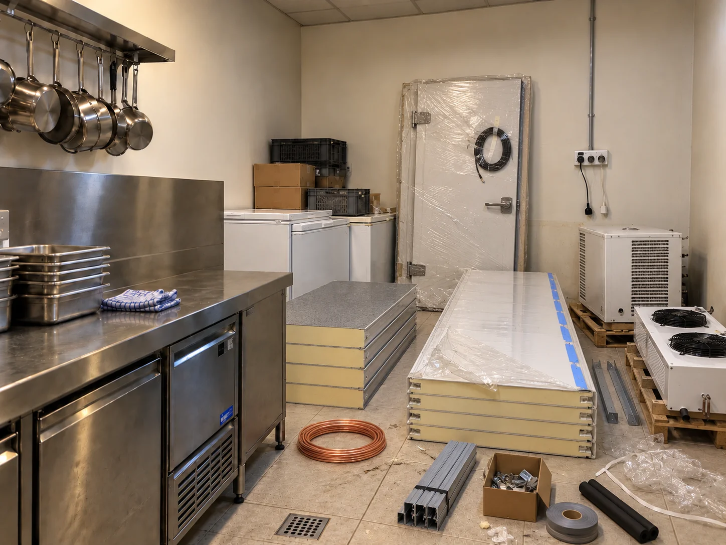 Panneaux isolants, porte négative et équipements livrés dans le restaurant
